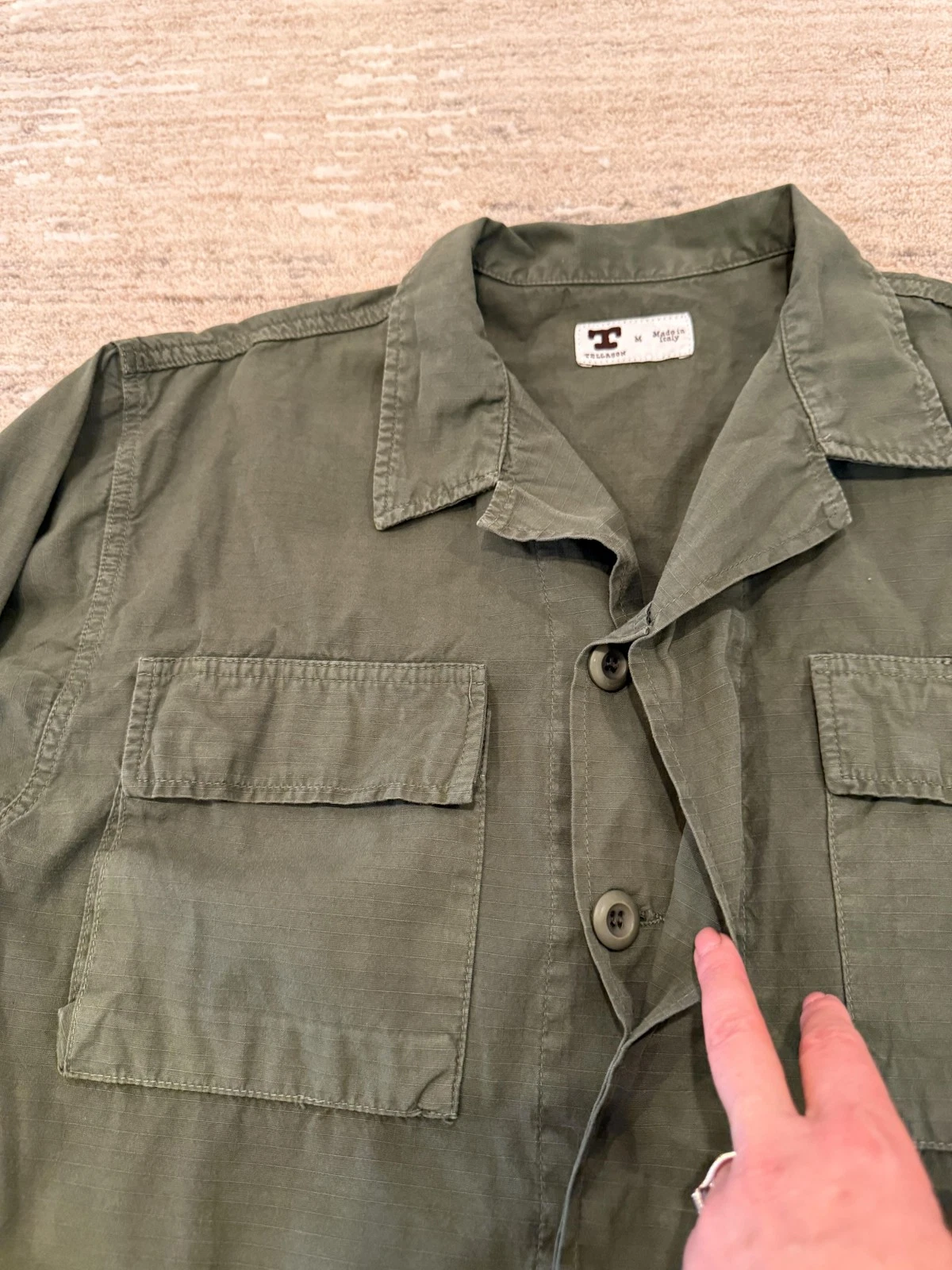 Tellason Jacket Mens Medium Green Cotton Military Field Utility Made In Italy image 14