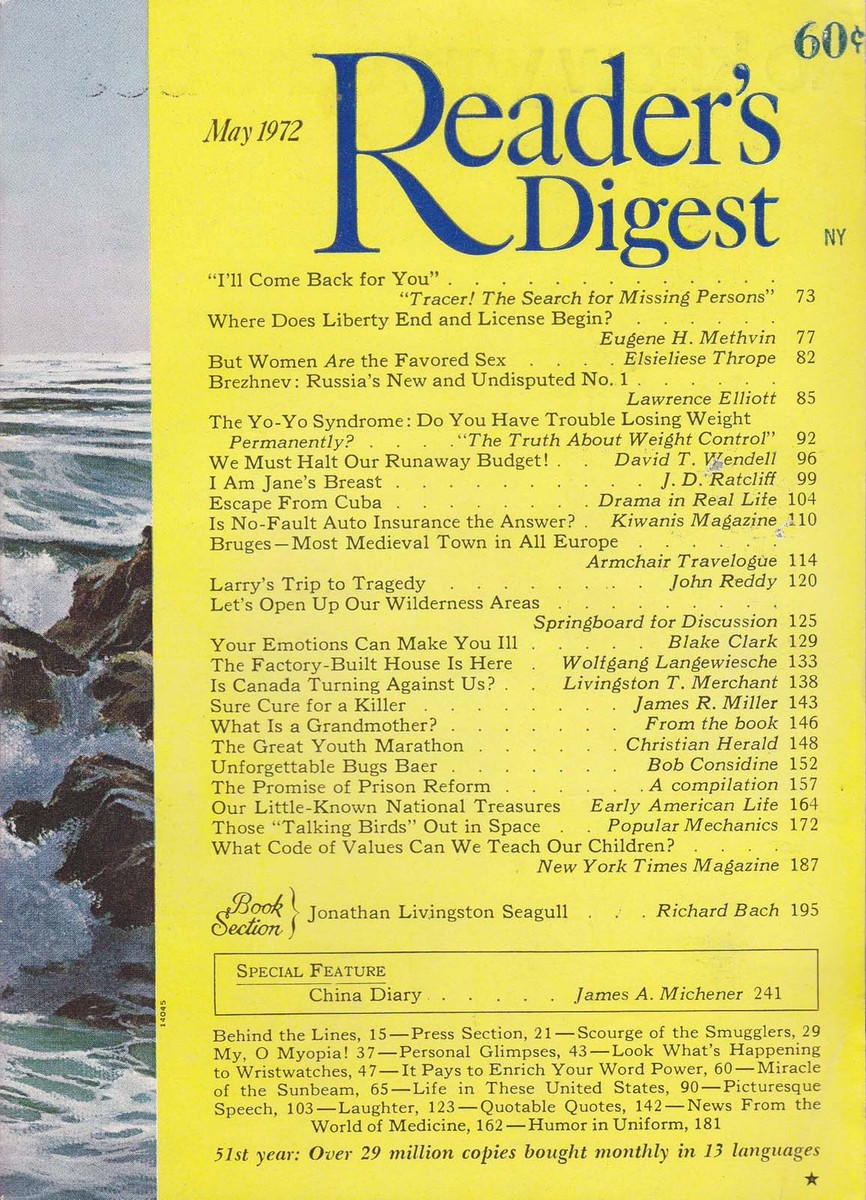 Reader's Digest, The #601 FN; May 1972 I Am Jane's Breast