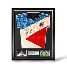 Paul Gascoigne Signed Official Score Draw England Italia 90 Mash Up Shirt-Framed