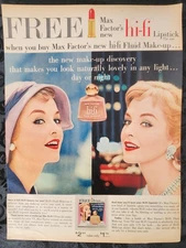 1957 Max Factor hi-fi Lipstick Print Ad Original Vintage Cosmetics Makeup Beauty