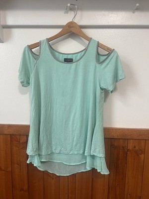 The Limited Solid Blue  Cold Shoulder Scoop Neck Short Sleeve Women's XS
