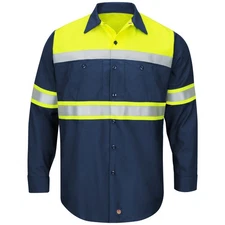 Red Kap Hi-Visibility Long Sleeve Color Block Ripstop Work Shirt - Type O,