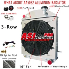 3 ROW Radiator+Shroud Fan Fit 1917-1927 Ford Model T-Bucket 2.9L Chevy Engine