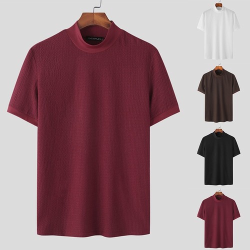 T-Shirts Herren Strick Mock Neck Pullover T-Shirt Rollkragen Unterhemd - Bild 2 von 43