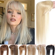 Clip in Human Hair Women Topper Top Piece Blonde Hairpiece Wig Toupee with Bangs