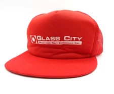 Vintage Glass City Bolt and Nut Hardware Trucker Hat Mesh Yupoong Red Cap