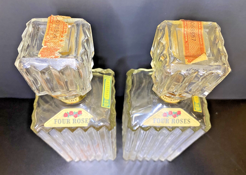 2 Vintage Four Roses Whiskey Decanters Glass Bottles w/ Stoppers & Labels Empty - Picture 7 of 13