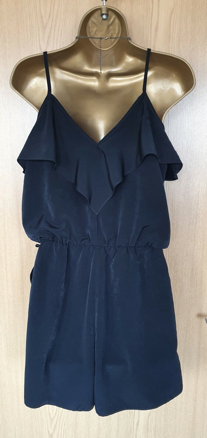 Jane Norman Black Ruffle Frill Sexy Strappy Cami Playsuit 12 | eBay