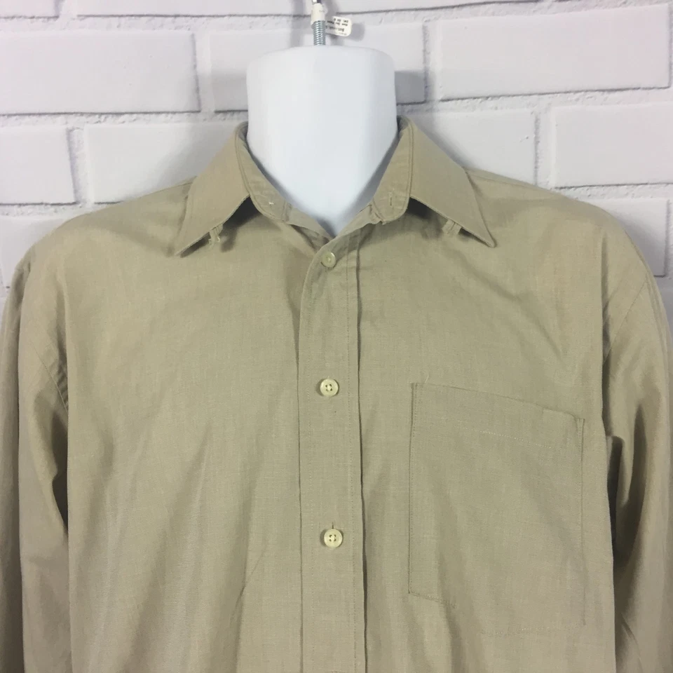 Pierre Balmain Dress Shirt Mens 14.5 32-33 Taupe Fine Combed Cotton Long Sleeve - Image 2 of 4