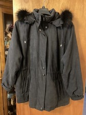 Womens Anorak Black Coat With Genuine Fox Fox Trim Hood Size Large