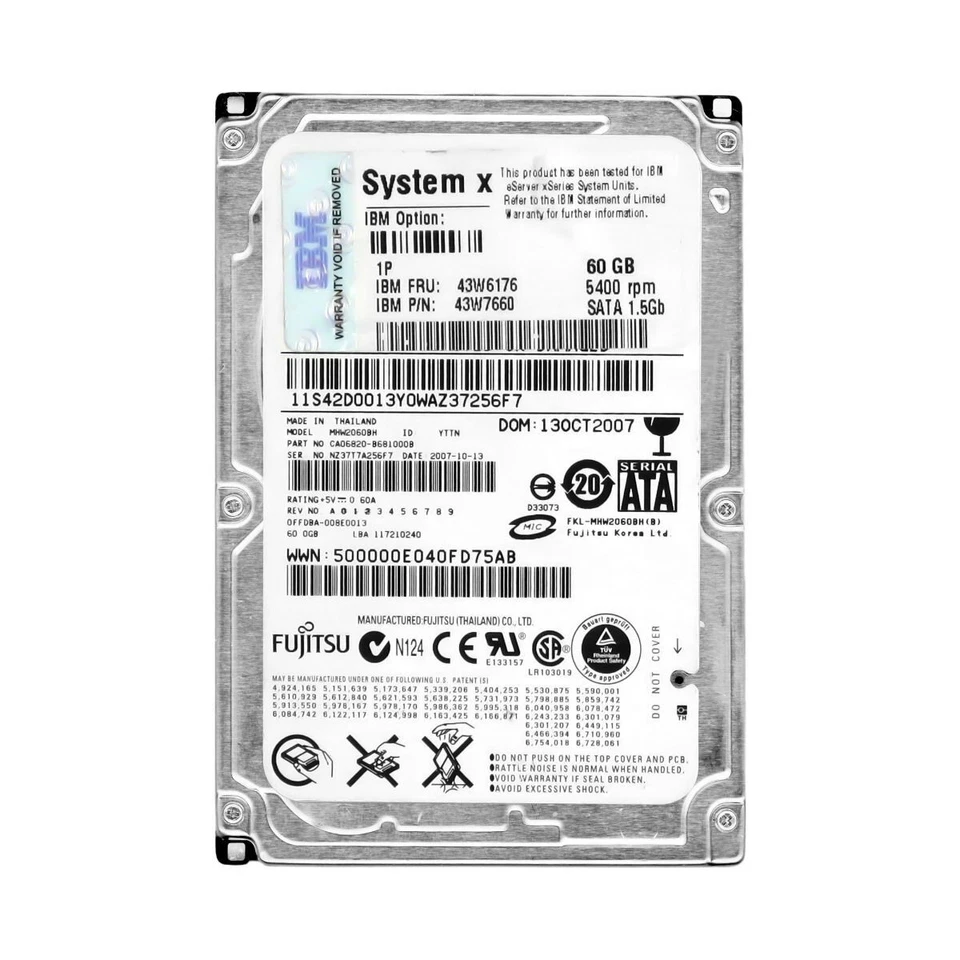 Hard Drive IBM 43W6176 43W7660 MHW2060BH 60GB 5400U/Min 8MB SATA 2.5 " Inch - Image 3 of 3