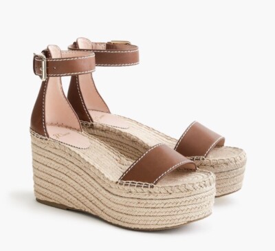 NWT Women's Platform Espadrille Leather Sandal Chestnut