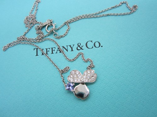 Collar Colgante Estate Tiffany & Co Flor de Papel Platino Diamante Tanzanita - Imagen 2 de 9