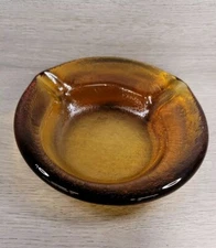 Cigar Ashtray Blenko Style Mid Century Amber Heavy Textured Glass 6 7/8" Round