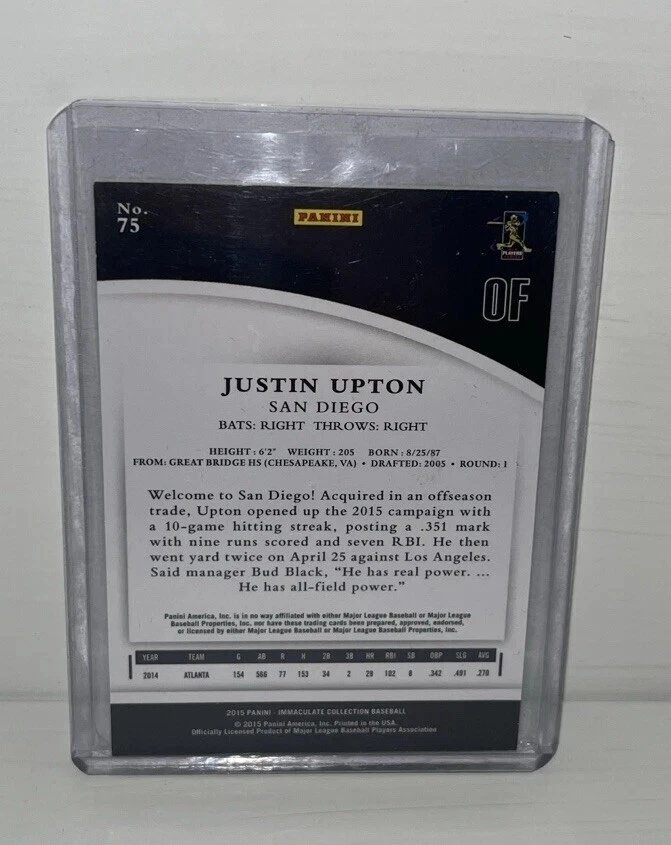 Justin Upton 2015 Panini Immaculate #75 Angels Padres RARE SSP /5 - Image 2 of 2