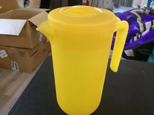 Nice Heavy Yellow Plastic Unbranded Textured With Lines Pitcher
