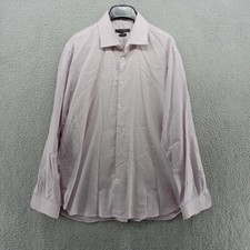 John Varvatos USA Shirt Mens 17 34/35 White with Red Blue Micro Checks Slim Fit