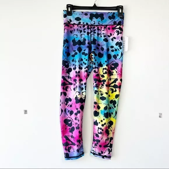 Terez RORSCHACH TIE DYE vibrant rainbow high waisted active gym leggings S