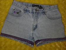 Rare No Boundaries High Waist VTG Womens Jean Shorts sz 9 Jrs Purple Trim Denim