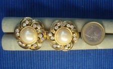 B26B Neuf Boucle Oreille BO Metal Doré Perle Strass Bijou Createur Earrings