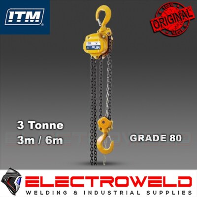 ITM 3 Ton Chain 3000kg Block & Tackle 3m 6m Lift 7mm Grade 80 Hoist TM9022-03003