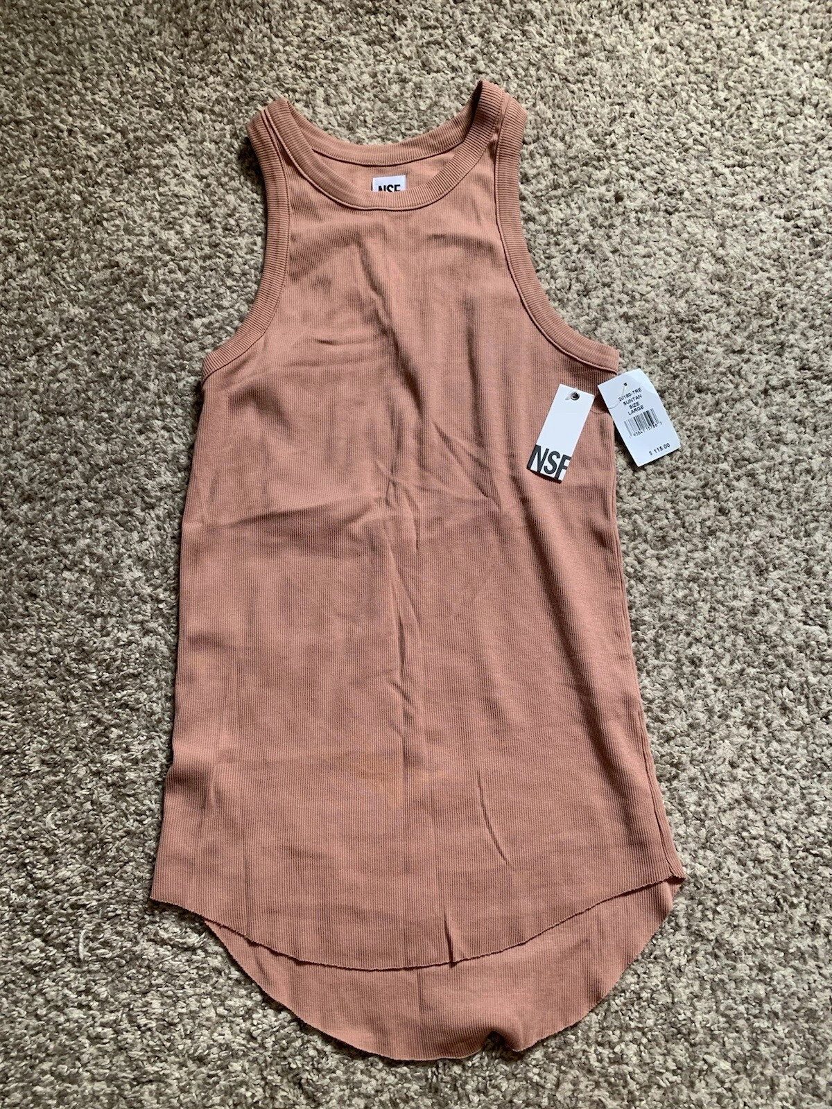 NSF NEW! Salmon Ribbed Cotton Spandex Racerback Tank Top Sz L NWT $115