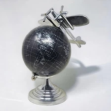 Pier 1 Imports World Globe Black & Silver Metal Plane 14" Tall Tabletop Desktop