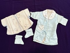 Vintage Baby Boy Light Blue Robe  Vintage Gown Shirt With Booties