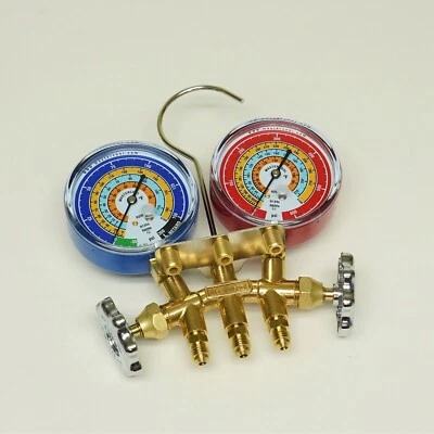 Mastercool 33503 2-Way Brass Manifold Gauge Set for R600a R290 R134a