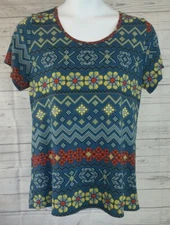 LuLaRoe Women's Classic Tee Size XL Floral Geometric Yellow Red Blue  H