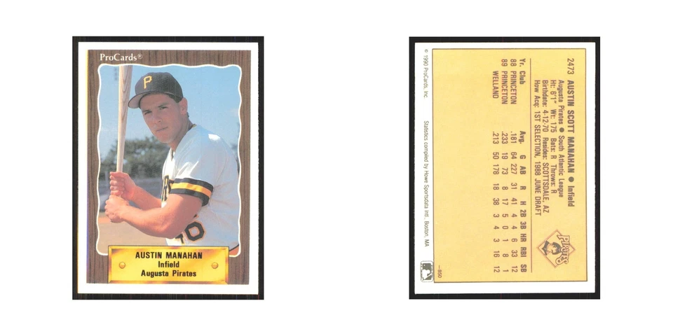 1990 ProCards Austin Manahan Augusta Pirates #2473 - Image 3 of 3
