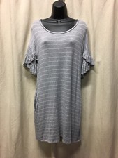 Women Ladies DAYTRIP Short Sleeve Dress Medium Rayon Blend Stretchy Gray Striped
