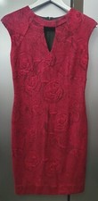 Wallis Red Bodycon Mini Dress UK8 EU36 US4 Soft Stretchy Lace Lined Cap Sleeve