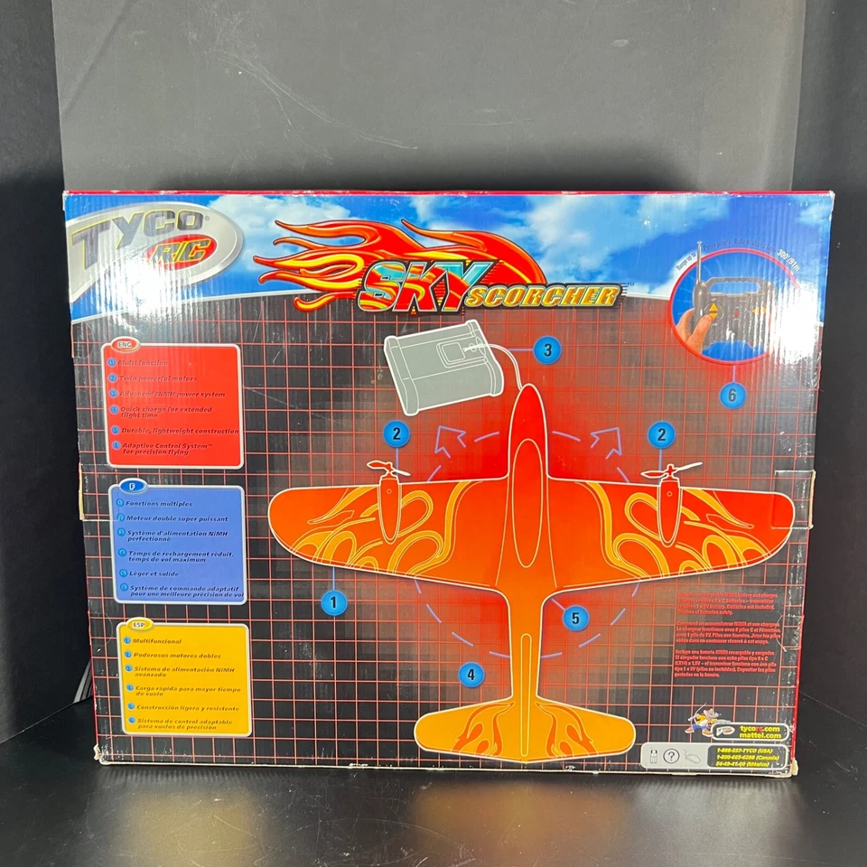 TYCO RC Remote Control Vintage Sky Scorcher White/ Red/Blue Aircraft Plane 2003 - Image 4 of 4