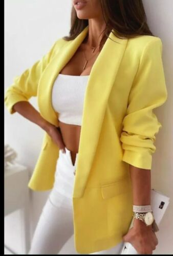 Blazer donna manica arricciata completamente foderato colletto casual giacca formale donna top - Foto 3 di 17