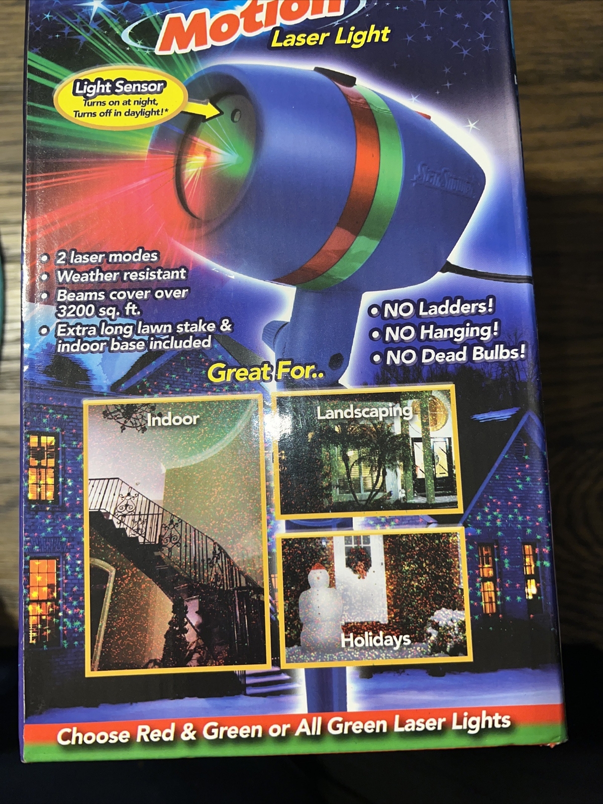 Star Shower Laser Light w/ Light Sensor Red/Green Christmas Lights