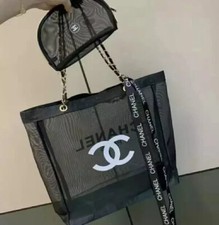 NEWCHANEL VIP GIFT Beauty Mesh Tote Bag Beach Pouch Bag Case Storage Black gold