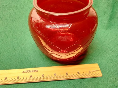 Vintage 1960er FENTON gestepptes Diamant-Bisquit-Glas ~ rotes Kunstglas 7 Zoll Kanister - Bild 8 von 9