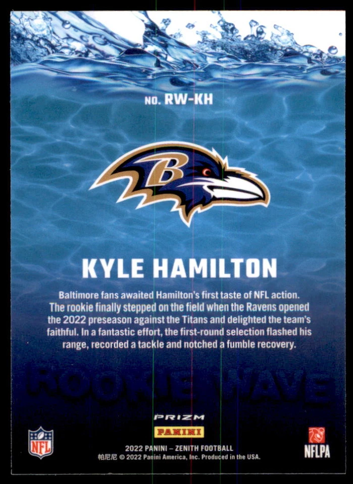 2022 Zenith Rookie Wave Kyle Hamilton Baltimore Ravens #RW-KH - Image 2 of 2