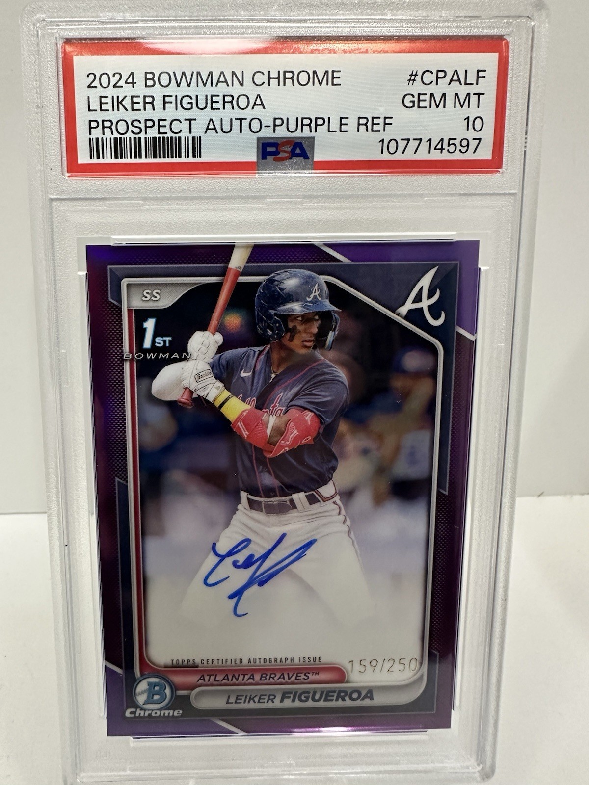 2024 Bowman Chrome Leiker Figueroa Prospect 1st Auto Purple 159/250 PSA 10