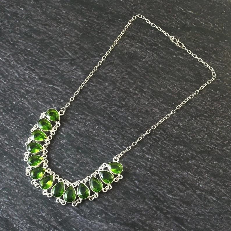 Green Peridot Gemstone Handmade 925 Sterling Silver Jewelry Necklace Size-17-18" - Image 2 of 3