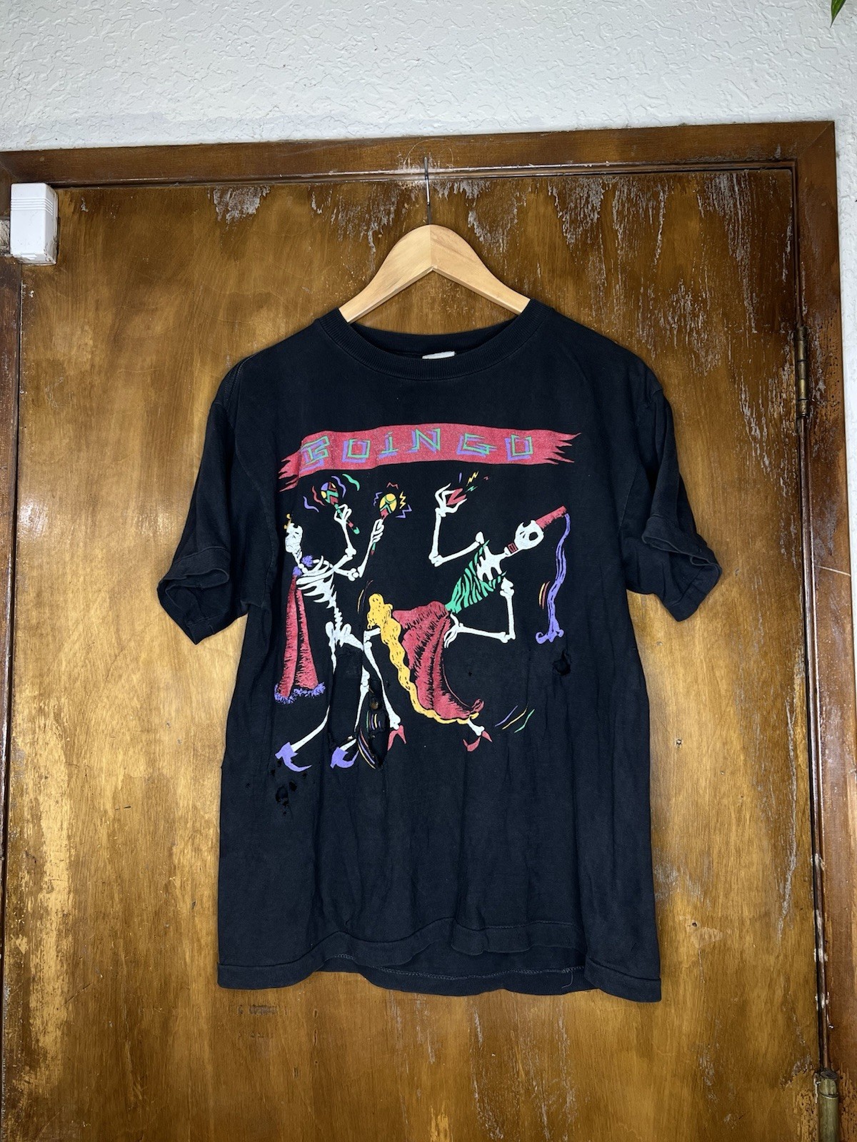 THRASHED Vintage 1988 Oingo Boingo More Nervous Energy Band T-Shirt Halloween