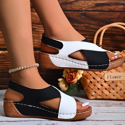 Colorblock-crossed  Wedges Sandals Summer Fashion Fish Mouth Platform Roman Shoe