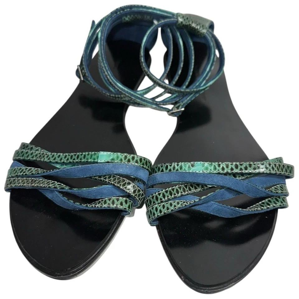 Sandalias Kathryn Amberleigh para mujer talla 9,5 azul verde piel de serpiente con tiras Foto 4 de 4