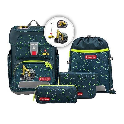Schulranzen Jungen Step by Step CLOUD Bagger Rocco 5-teiliges Set Schultasche
