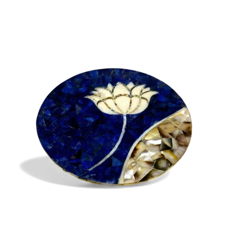 12" Elegant Side & End Coffee Table Top Lapis Mop Inlay Mosaic Stone Home Decor - Image 2 of 4