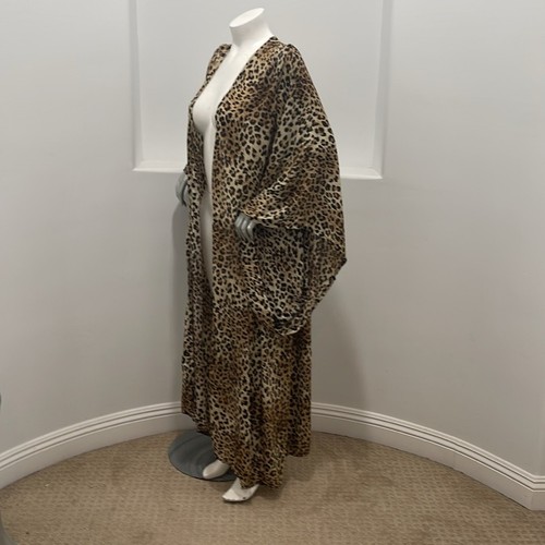 Vintage Animal Print kimono Duster Long Cadigan Jacket Bwown Black - Picture 5 of 8