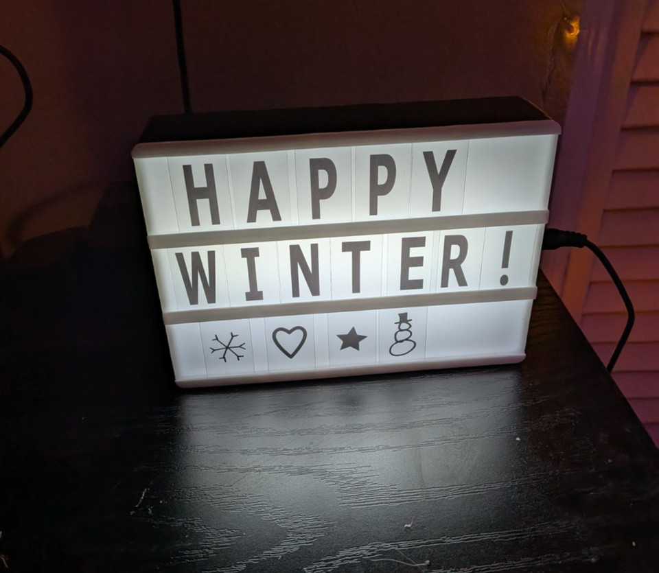 A tiny customizable marquee sign for your desk — retro diner-letter-board energy in miniature, USB or battery powered.