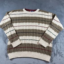 Vintage Chaps Ralph Laurens Mens M Cable Knit Striped Sweater USA Pullover Logo