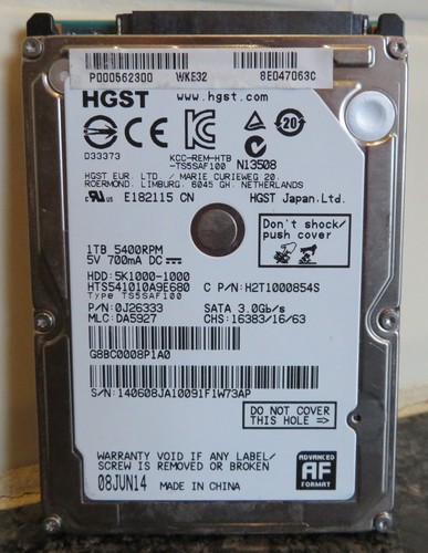 HGST HTS541010A9E680 1TB 2,5 Sata Laptop Festplatte funktionstüchtig getestet und gewischt